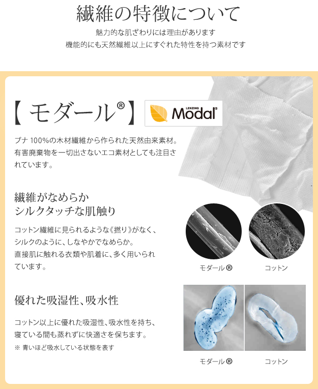 モダール®　シルクタッチな肌触り、優れた吸湿性、吸水性